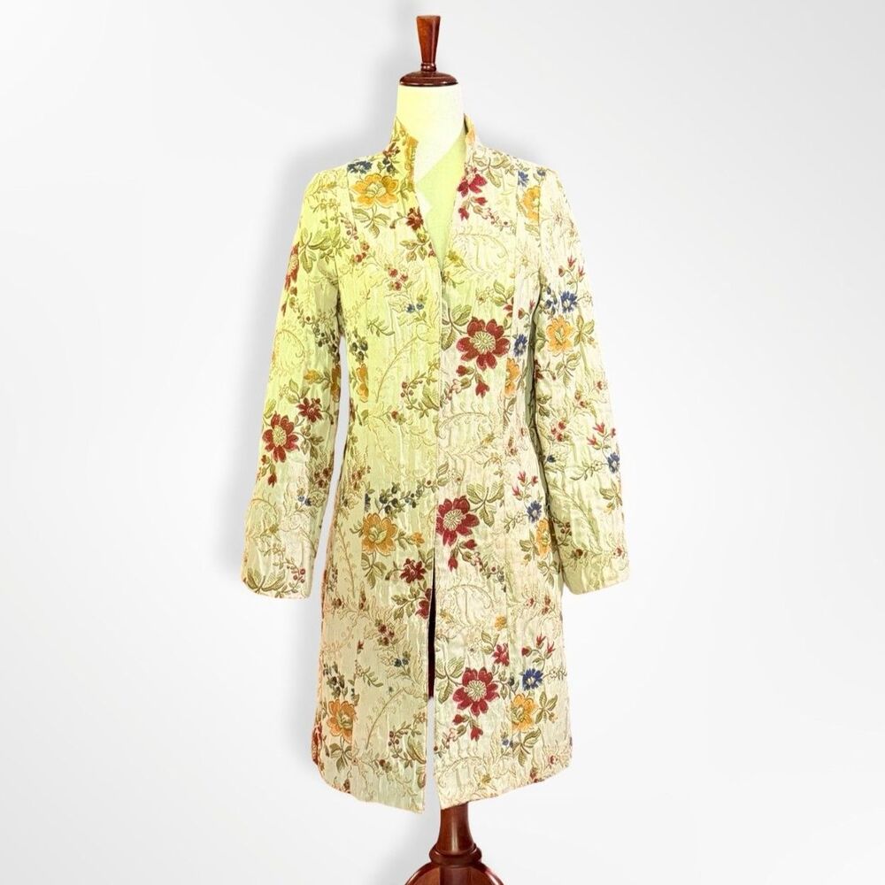 Firuze San Francisco, Long Brocade Tapestry Floral Jacket, M Vintage Romantic